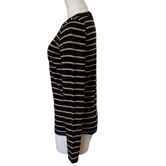 Anne Klein V-Neck Zip Front Long Sleeve Top Tan and Black Stripe Sweater Size S - Picture 5 of 10